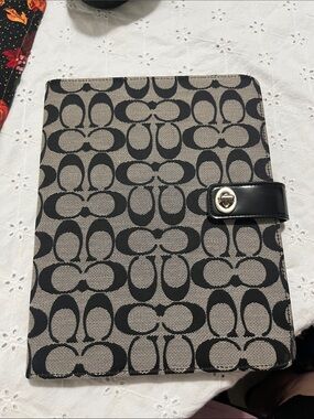 Coach Signature Tablet Cover in Black and Tan